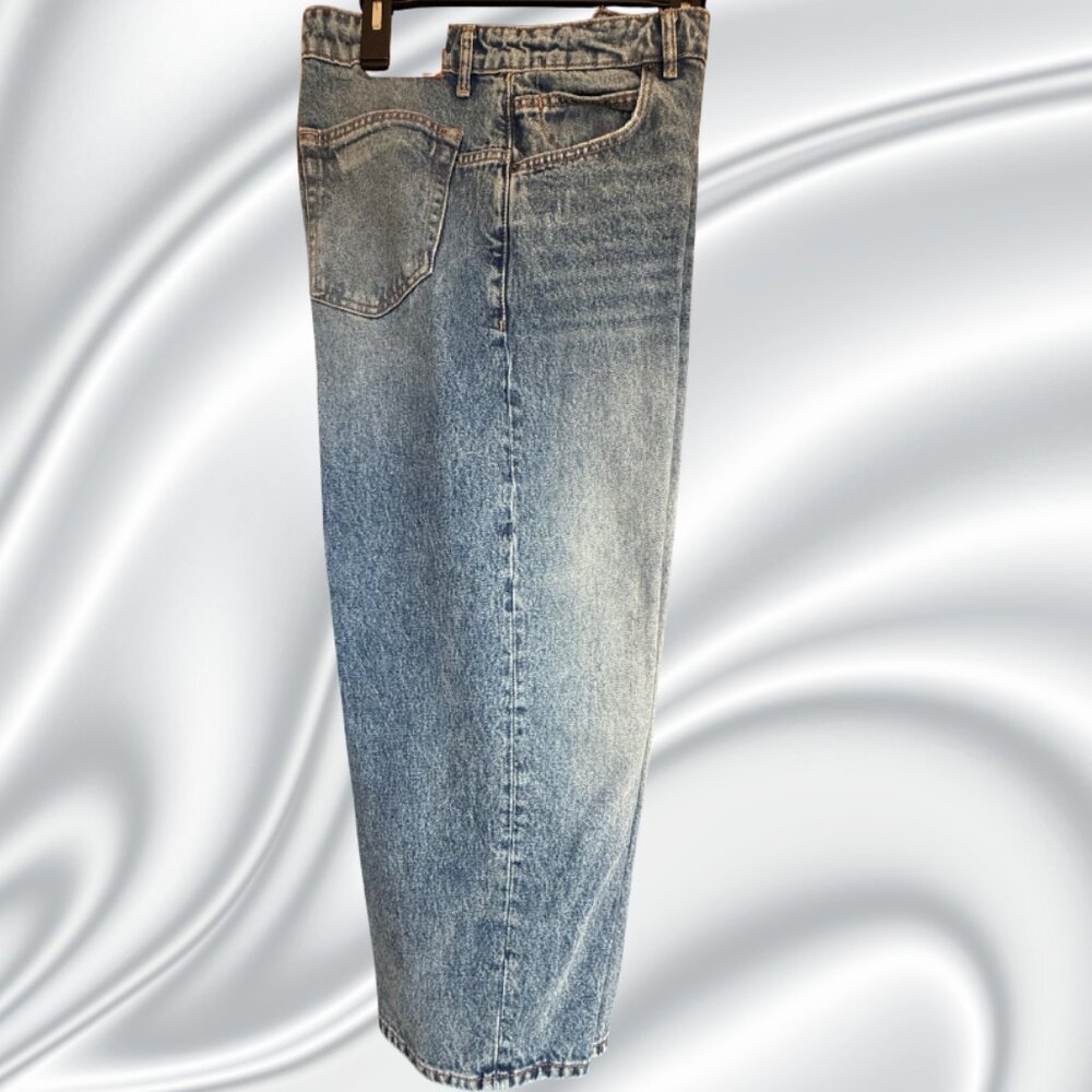 We The Free Wide Leg Crop Denim Jeans Sz 31 Button Fly Medium Wash - Picture 9 of 16